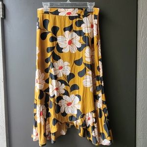 Anthropologie Eva Franco yellow black pink floral skirt, size 10